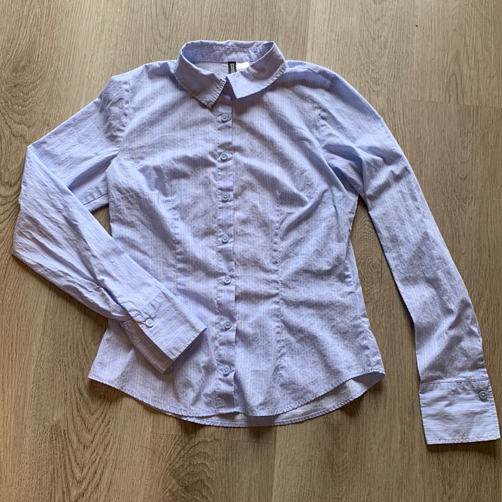 Women’s blue pinstripe button down